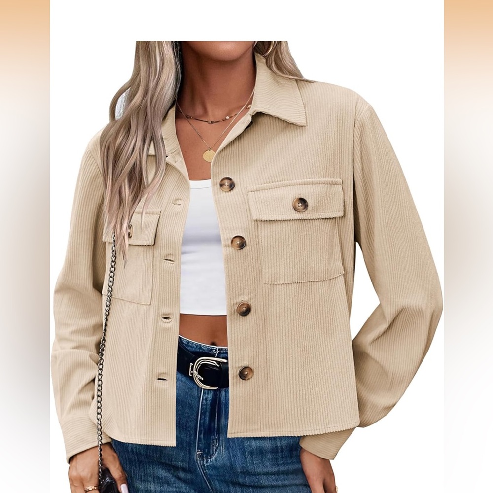 Cropped Corduroy Shackets Button Down Jackets Tops